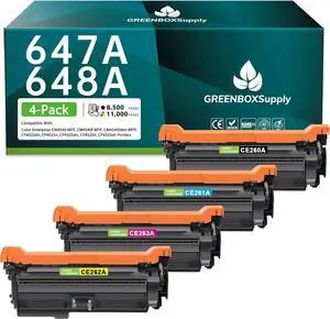 Compatible 647A 648A Toner Cartridge Set CE260A CE261A CE262A CE263A Compatible for HP Color Laserjet Enterprise CP4025 CM4540 MFP CP4525 Serie Printer Ink (4-Pack,1BK/C/M/Y)