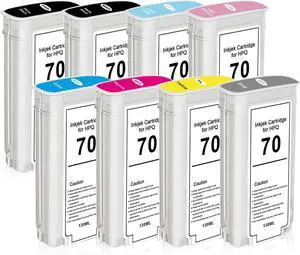 YOUEXPERT Compatible for HP 70XL Ink Cartridges C9448A C9449A C9451A C9405A C9453A C9454A Replacement for Designjet Z2100 & Z3100 Z3200 Z5200 Z5400 Large Format Printers (8 Pack, 130ML)