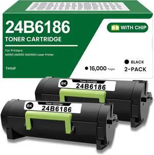 24B6186 Black Toner Cartridge High Yield Remanufactured Toner Cartridge Replacement for Lexmark 24B6186 for M3150 XM3150 XM3150h Printer (2-Pack, Black)