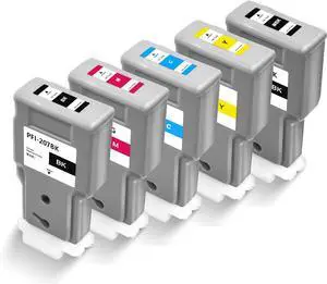 PFI-207 300ML Pigment Ink Tank Set Replacement for Canon PFI207 PFI-207MBK PFI-207BK PFI-207C PFI-207M PFI-207Y Ink Cartridge High Capacity for IPF680, 685, 780, 785 Printers (MBK, BK, C, M, Y, 5Pcs)