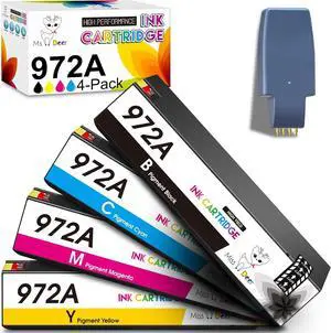 972A Ink Cartridges, (Upgrade Device Include) Miss Deer Compatible Replacement for HP 972 A 972X 972 X for PageWide Pro 477dw 577dw 477dn 452dn 452dw 552dw 377dw P55250dw Printer (4-Pack, BK/C/M/Y)