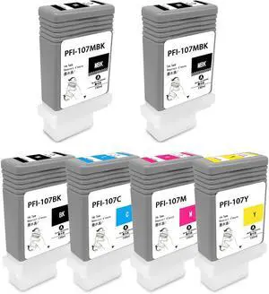 PFI-107 Ink Cartridge Set 130ml Pigment PFI-107MBK PFI-107BK PFI-107C PFI-107M PFI-107Y Ink Tank Replacement for Canon imagePROGRAF iPF680 685 780 785 (6-Pack)