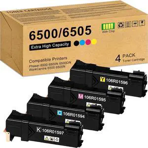 Phaser 6500|WorkCentre 6505 Toner Cartridge, 106R01597 106R01594 106R01595 106R01596 Replacement for Xerox Phaser 6500 6500N 6500DN WorkCentre 6505 6505N Printers (4 Pack)