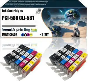 Replacement Parts Ink Cartridges PGI-580 CLI-581 Compatible with Canon PIXMA TS705 TR7550 TR8550 TS6150 TS6151 TS6250 TS6251 Printers, Contains Chip and Clear Printing (2 Set)