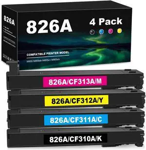 Generic Remanufactured 826A Toner Cartridge Replacement for HP CF310A CF311A CF312A CF313A for M855 M855dn M855x+ M855xh Printer (1BK/1C/1Y/1M), Black Cyan Yellow Magenta, CK-US-826A-4P