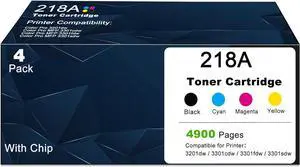 218A Toner Cartridges Combo Pack Compatible Replacement for HP 218A for Color Laserjet Pro 3201dw MFP 3301fdw 3301cdw 3301sdw 3201 dw 3301 fdw cdw sdw Printer W2180A (Black Cyan Magenta Yellow 4-Pack)