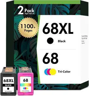 68 68XL Ink Cartridges Black Color Combo Pack for HP 6155e 6555e Printers Envy 6100e 6500e Series 68e Compatible with 6155e 6555e 6152e 6552e 6558e 6165e (2 Pack Black Tri-Color)