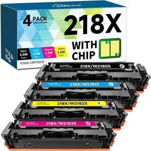 218X 218A Toner Cartridge 4 Pack (with chip) Compatible for HP Color Laserjet Pro MFP 3201dw 3301fdw 3301cdw 3301sdw Laser Printer for HP 218X 218A W2180X W2181X W2183X W2182X. (BK/C/M/Y)
