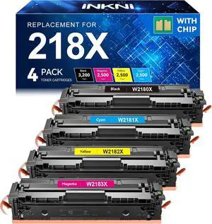 218X Toner Cartridges 4 Pack (with Chip) 3301fdw Replacement for HP 218X 218A Work for HP Color Laserjet Pro MFP 3301fdw 3201dw 3301sdw 3301cdw Printer High Yield Ink W2180X W2180A (4 Pack, B/C/Y/M)