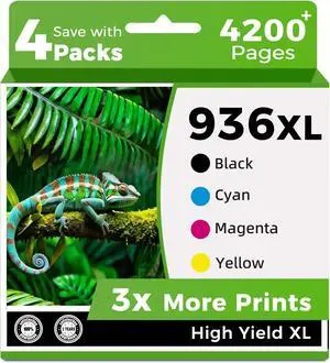 936XL Ink Cartridge Combo Pack Replacement for 936e 936 XL HP936 Black Color for OfficeJet 9125e 9135e 9120e 9122e 9128e 9110 9120 9110b 9120b 9130b 9130e 9730e Printer Cyan Magenta Yellow, 4-Pack