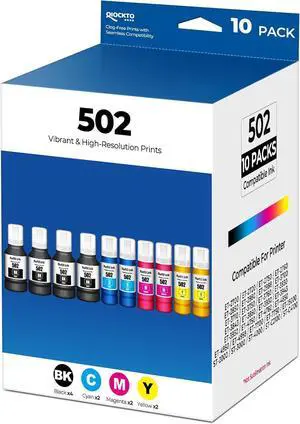 502 Ink Refill Bottles Eco Tank ET-2850 ET-3850 ET-15000 ET-4850 Replacement for 502 Ink for ET 2850 ET 3850 ET 4850 ET15000 ET-4760 ET-2700 2980 ET-7700 ST-2000 3000 4000 ST-C2100 4100 Printer