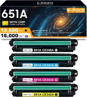 651A Toner Cartridge 4-Pack 651A CE340A CE341A CE342A CE343A Toner Replacement for HP 651A Toner for Enterprise 700 Color MFP M775 M775dn M775f M775z M775z+ Printer (Black Cyan Magenta Yellow)