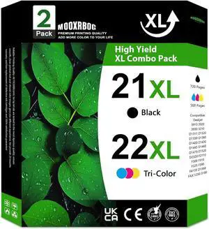 21XL 22XL Ink Cartridges (2-Pack, Black/Tri-Color) Replacement for HP 21 22 Ink Cartridges Work for OfficeJet 4315 J3680 DeskJet F2210 F4180 F380 F300 F4140 D1455 3940 PSC1410 Printer