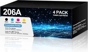 206A Toner Cartridges with Chip Compatible for HP 206A 206X W2110A W2111A W2112A W2113A with Laser Jet Color Pro M255dw M255nw, MFP M282nw M283cdw M283fdn M283fdw Printers (Black Cyan Yellow Magenta)