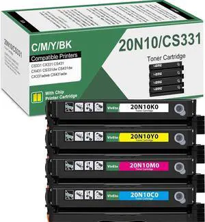 20N10 CS331 CX331 Toner Cartridge (with New Chip) Replacement for Lexmark 20N10 20N10K0 20N10C0 20N10M0 20N10Y0 for CS331 CX331 CS431 CX431 CS331dw Series Laser Printer, 20N10 4-Color Combo Toner