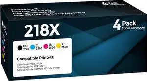 4-Pack 218X Toner Cartridges Set (with Chip) Compatible for HP 218X W2180X 218A HP218X Toner Use for Color Laserjet Pro MFP 3301fdw 3301cdw 3301sdw Pro 3201dw Printer High Yield Ink (BK/C/Y/M)