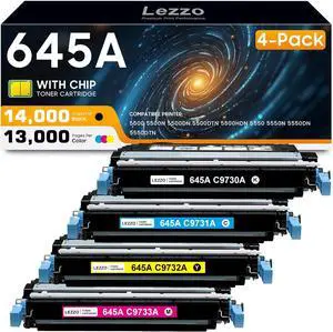 645A Toner Cartridge 4-Pack High Yield 645A C9730A C9731A C9732A C9733A Toner Replacement for HP 645A Toner for Color 5500 5500n 5500dn 5500dtn 5500hdn 5550 5550n 5550dn 5550dtn Printer (BK/C/M/Y)