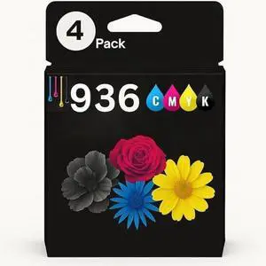 AMAZINK HP Compatible Ink Cartridge for 936XL Ink. Includes Black, Cyan, Magenta and Yellow Cartridges. Works with 9110b 9122e 9125e 9135e 9128e 9130b Printers. 4 Pack 936