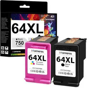 64XL Ink Cartridges Remanufactured Replacement for HP 64XL Combo for Envy Photo 7855 7858 7800 7100 7155 6255 7164 Inspire 7255e 7955e 7958e 7900e Tango (Black/Tri-Color)