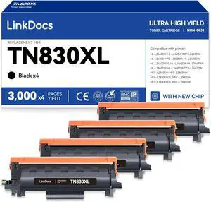 LinkDocs TN830XL Toner Cartridge for Brother Printer, Replacements for Brother TN830XL TN830 TN-830 to use with HL-L2460DW HL-L2480DW HL-L2400D HL-L2405W MFC-L2820DW DCP-L2640DW (4-Pack)