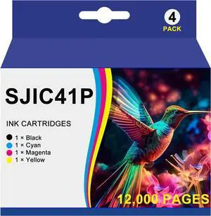 Remanufactured SJIC41P Ink Cartridge Replacement for SJIC41P-BK SJIC41P-C SJIC41P-M SJIC41P-Y T52L1 T52L2 T52L3 T52L4 Ink for ColorWorks CW-C4000 Printer (4 Pack)
