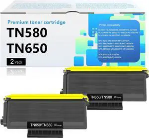 TN650 TN-650 Black Toner Cartridge Replacement for Brother TN580 TN620 TN650 High Yield Work with HL-5370DW HL-5250DN HL-5340D HL-5240 MFC-8480DN MFC-8860DN MFC-8890DW (2 Pack)