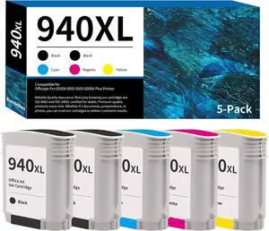 940 XL 940XL Ink Cartridges Combo Pack High-Yield Replacement for HP 940XL Ink Cartridge for OfficeJet Pro 8000 8500 8500A Plus A909a A809a A910a Printer Ink 5-Pack (2 Black, Cyan, Magenta, Yellow)