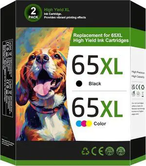Compatible 65XL Ink Cartridge Replacement for HP DeskJet 3755, 3772, 3722, 3752, 3700 Series, 2622, 2652, 2600 Series, Envy 5055, 5052, 5014, 5000, Black, Tri-color, 2-Pack
