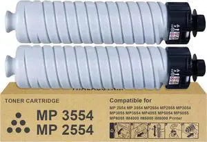 MP2554 MP3554 Toner Cartridge Compatible for Ricoh 2 Pack Black MP 2554 MP 3554 MP2554 MP2555 MP3054 MP3055 MP3554 MP4055 MP5054 MP5055 MP6055 IM4000 IM5000 IM6000