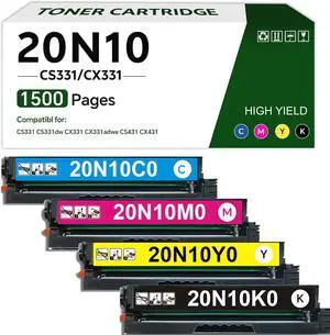 20N10 CS331 CX331 Toner Cartridge with Chip 20N10K0 20N10C0 20N10M0 20N10Y0 Toner Compatible for Lexmark CS331 CS431 CX331 CX431 Series Printer Ink, for 20N10 Toner 4-Color Combo Pack