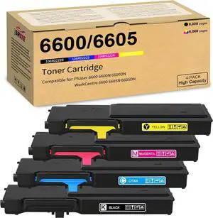 SRITE 4-Pack 6600 6605 High Capacity Toner Cartridge Compatible with Xerox 106R02225 106R02226 106R02227 106R02228 Replacement for Phaser 6600 6600N 6600DN WorkCentre 6605N 6605DN Printer