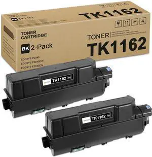 2 Pack TK1162 Black Toner Cartridge: Compatible TK1162K TK-1162 Toner Replacement TK-1162 Toner Cartridge for Kyocera ECOSYS P2040 P2040dw P2040dn Printer, 7,700 Pages Each
