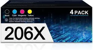 206X Toner Cartridge Bundle 4 Pack | Replacement for HP 206X W2110X W2111X W2112X W2113X 206A Works Color Pro M255 Color Pro MFP M282 M283 Series | High Yield