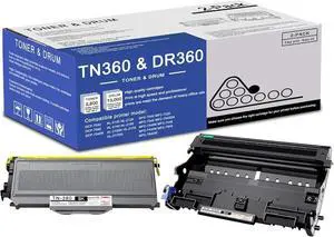[2-Pack, 1Toner & 1Drum] TN360 Toner Cartridge & DR360 Drum Unit Compatible Replacement for Brother DCP-7030 DCP-7040 DCP-7045N HL-2120 HL-2125 HL-2140 HL-2150 HL-2150N HL-2170 HL-2170W Printer