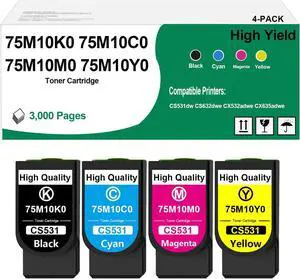 75M10K0 75M10C0 75M10M0 75M10Y0 Toner Cartridge Use for CS531dw CS632dwe CX532adwe CX635adwe Printers (4-Pack)