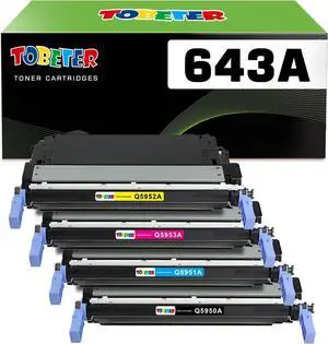 ToBeter 643A Toner Replacement for HP 643A Toner for Color Laserjet 4700 4700dn 4700dtn 4700n Printer Toner Q5950A Q5951A Q5952A Q5953A Toner Cartridge, 4 Pack Color 4700 4700dn Toner 11K Pages, KCYM
