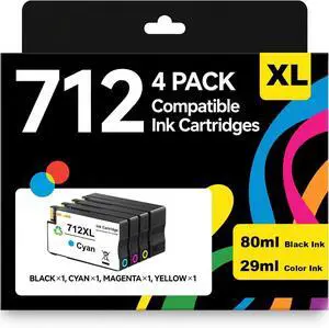 712 712XL High Yield Ink Cartridge Compatible for DesignJet T210 T230 T630 T650 Studio Plotter Printers (3ED71A 3ED67A 3ED68A 3ED69A)