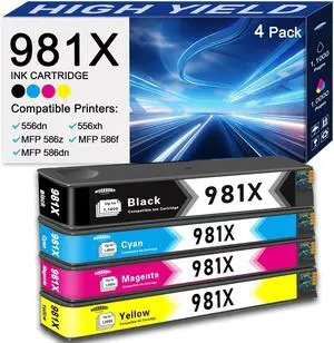 981X Ink Cartridge Black Color Replacement for HP 981X PageWide Enterprise Color 556 556dn 556xh MFP 586 MFP 586z MFP 586dn MFP 586f Printers 4-Pack (1Black/1Cyan/1Magenta/1Yellow)