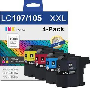 LC107XXL Super High Yield Ink Cartridge Set (4-Pack, LC107BK+LC105CL) Replacement for Brother LC107BK LC105C LC105M LC105Y XXL Ink Cartridges MFC-J4310DW MFC-J4410DW MFC-J4510DW MFC-4610DW Printer