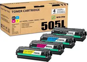 4 Pack BK/C/M/Y CLT-K505L C505L M505L Y505L Toner Cartridge, Compatible for Samsung CLT-K505L C505L M505L Y505L CLT-K505L C505L M505L Y505L Toner Replacement for ProXpress C2620DW C2670FW Printer