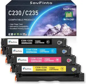 C235 C230 Toner Cartridge (with Chip) Replacement for Xerox 006R04383 006R04384 006R04385 006R04386 Compatible for Xerox C235 C230 C235DNI C230DNI Printer (1500 Pages,BCMY, 4-Pack)