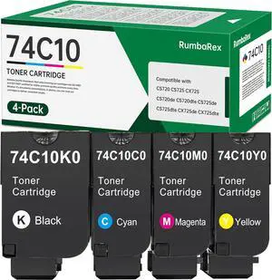 CS720 CS725 CX725 Toner Cartridges Remanufactured 74C10 74C10K0 74C10C0 74C10M0 74C10Y0 Replacement for Lexmark CS720de CS720dte CS725de CS725dte CX725de CX725dte Printer Ink 4-Pack (BK/C/M/Y)