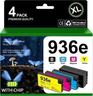 936xl 936e 936 Ink Cartridges with Chip Replacement for HP 936 936e Ink Cartridge Compatible with OfficeJet 9122e OfficeJet Pro 9110b 9125e 9128e 9130b 9135e 9730e PrinterBlack Cyan Magenta Yellow