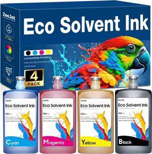Eco Solvent Ink Refill 500ml 4-Color Set for DX4 DX5 DX7 DX9 DX10 DX11 XP600 TX800 I3200 I1600 Printhead ues for Wide Format, Grand Format Printers Mimaki, Roland, Mutoh