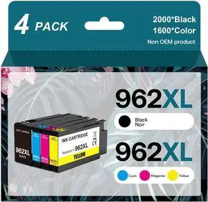 962XL Ink Cartridges Combo Pack Compatible for HP Ink 962 High Yield Work with HP OfficeJet Pro 9015 9020 9012 9010 9018 9025 9019 Printers (4 Pack)