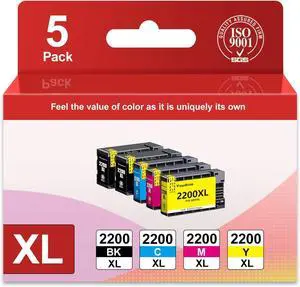 PGI-2200XL Ink Cartridges 5-Pack Compatible 2200XL PGI2200XL Replacement for Canon PGI-2200 XL Ink Cartridge MB5320 IB4120 IB4020 MB5020 MB5420 MB5120 Printer (2BK, 1C, 1M, 1Y)