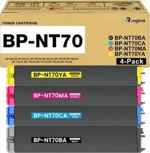 BP-NT70 Toner Cartridge Replacement for Sharp BPNT70 BP-NT70BA BP-NT70CA BP-NT70MA BP-NT70YA Toner Cartridge for BP-50C26 BP-50C31 BP-50C36 BP-50C45 BP-70C31 BP-70C36 BP-70C45 Printer (4-Pack, KCMY)