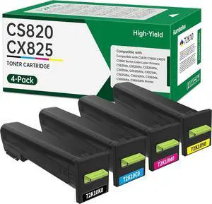 CS820 CX820 CX825 CX860 Toner Cartridges 4-Pack 72K10K0 72K10C0 72K10M0 72K10Y0 Toner Replacement for Lexmark CX820de CX820dt CX825de CX825dte CX825dt CX860de CX860dte CX860dt Printer Ink