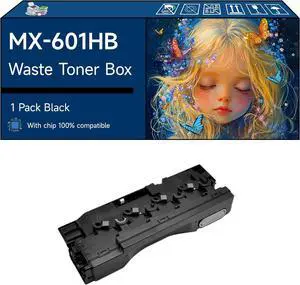 Compatible with Sharp MX-601HB Waste Toner Box Work for Sharp MX-5070V MX-5071 MX-6050N Printers, High Yield 60000 Pages, with Chip, High-Definition Printing (1 Pack Black)