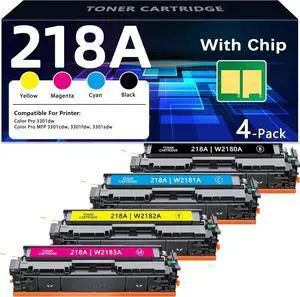 218A Toner Cartridges 4 Pack with Chip 3301sdw 3301fdw Replacement for HP 218A Color Laserjet Pro MFP 3301sdw 3301fdw 3201dw 3301cdw 3301 3201 Series Printer W2180A W2181A W2182A W2183A (BK/C/M/Y)